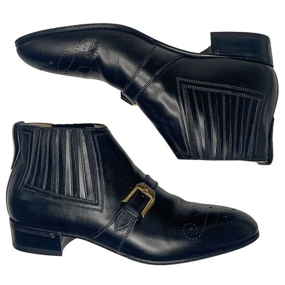 Gucci Interlocking G Logo Perforated Brogue Ankle Boot EU 37 US 7 Leather - Picture 5 of 11